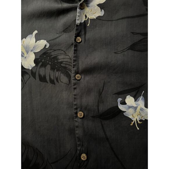 Tommy Bahama 100% Silk Mens Hawaiian Short Sleeve Shirt Gray Blue Y2K Size XL - Picture 4 of 9